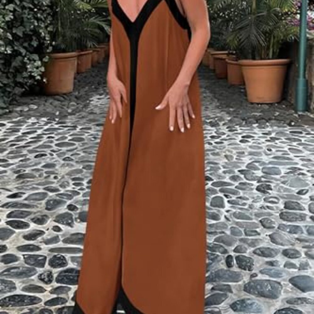 Maxi Sundress V Neck Spaghetti Strap Flowy Elegant Party Beach Vacation - Picture 3 of 8